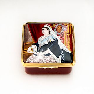 HALCYON DAYS TRINKET BOX AND PIN, QUEEN VICTORIA