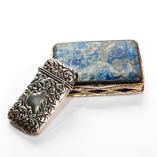 SILVER AND SODALITE TRINKET BOX AND SILVER MATCH SAFE