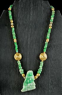 Maya Jade / Gold Necklace - Figurative Pendant