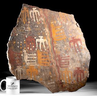 Huge Inca Chucu Painted Stone Petroglyph Plaque