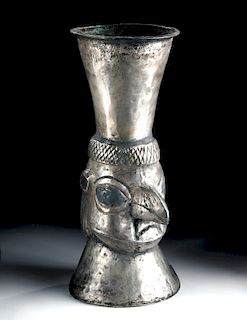 Enormous Inca Silver Portrait Kero / Drinking Vessel
