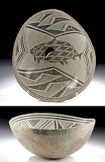 Huge / Exceptional Prehistoric Mimbres Bowl w/ Fish