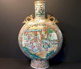 ANTIQUE Chinese Large Famille Rose Medallion moon flask Vase, 21" x 14" w. 19th Century