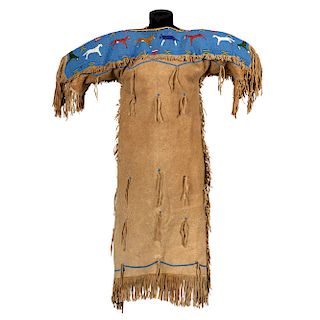 Shoshone Wind River Beaded Hide Dress, with Horses, From the Stanley B. Slocum Collection, Minnesota