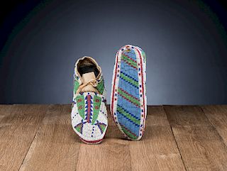 Sioux Fully Beaded Hide Moccasins, Collected by Joseph Scheuerle (American, 1873-1948)