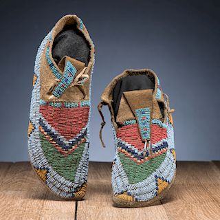 Sioux Beaded Hide Moccasins, From the Stanley B. Slocum Collection, Minnesota