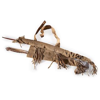 Plains Buffalo Hide Bow Case and Quiver, with Bow and Arrows, Collected by Brigadier General John R. Brookes (1838-1926)