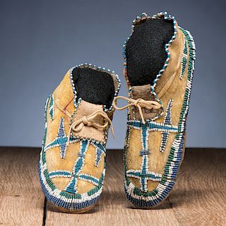 Apache Child's Beaded Hide Moccasins