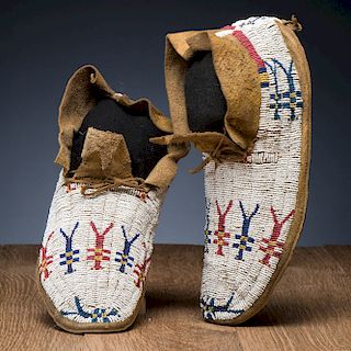 Cheyenne Beaded Hide Moccasins, From the Collection of L.A. Huffman (1854-1931), Montana