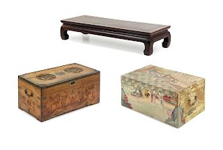 Three Chinese Furniture
Height of largest 6 1/4 x length 33 x depth 11 1/2 in., 16 x 84 x 29 cm.