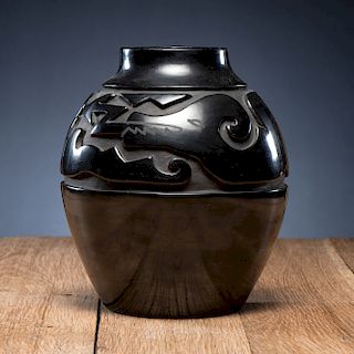 Mela Youngblood (Santa Clara, 1931-1991) Carved Blackware Pottery Jar