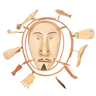 Nunivak Island Inua Painted Wood Mask, From the William Rose Collection, Illinois