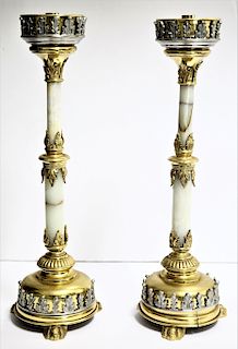 Pair of European Gilt and Marble Candlesticks