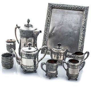 9 PIECE DERBY AND WILCOX SILVERPLATED SERVING SET