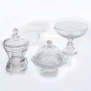 4 FOOTED CRYSTAL CUT CANDY DISHES, 2 LIDDED