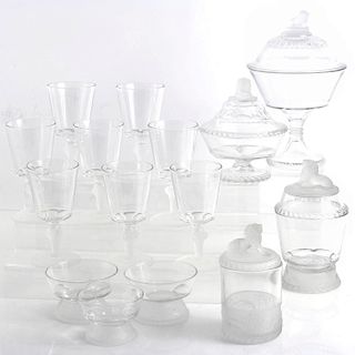 15 PIECES LALIQUE STYLE FROSTED GLASS TABLE SET