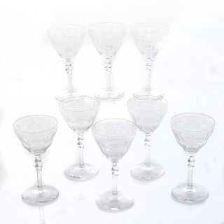 8 FLORAL CRYSTAL SHERRY GLASSES