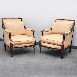 PAIR OF REGENCY STYLE BERGERE ARM CHAIRS
