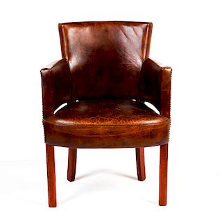 SINGLE LEATHER CHAIR WITH BRASS BUTTONS, LAWSON STYLE