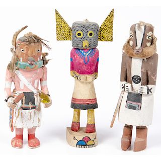 Hopi Honan (Badger), Mongwa (Great Horned Owl), and Laqan (Squirrel) Katsinas, From The Harriet and Seymour Koenig Collection, New York