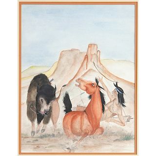 Percy Sandy, Kai Sa (Zuni, 1918-1974) Watercolor on Paper, From The Harriet and Seymour Koenig Collection, New York