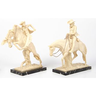 Pair of Western Sculptures, of Cowboys on Horseback