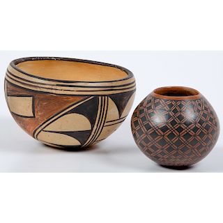 Rosa Loya (Mata Ortiz, 20th century) Geometric Pottery Jar PLUS Hopi Pottery Bowl, From the Stanley Slocum Collection, Minnesota 