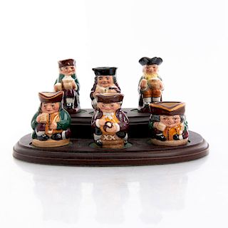 6 MINI ROYAL DOULTON TOBY CHARACTER JUGS AND STAND