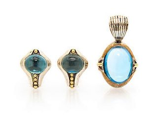 * A Collection of Sterling Silver, 14 Karat Yellow Gold and Blue Topaz Caviar Jewelry, Steven Lagos, 22.10 dwts.