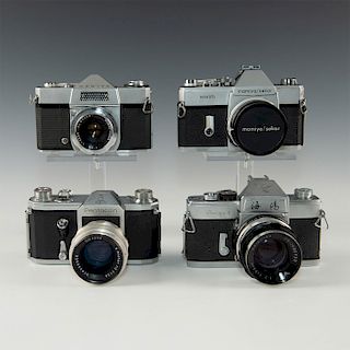 4 UNIQUELY STYLED ORIENTAL SLR CAMERAS, LENSES