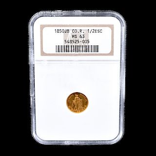 1850 Gold 1/2 Escudo Coin