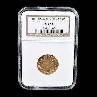 1881 Republic of Argentina Gold 5 Pesos