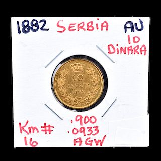 1882 Serbia Gold 10 Dinara