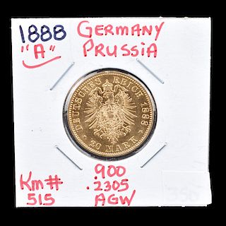1888 German Empire - Friedrich III Gold 20 Mark