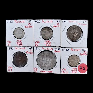 Six (6) Assorted Russian Coins