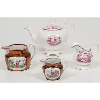 Lusterware Faith, Hope, & Charity Teapot and Pitchers