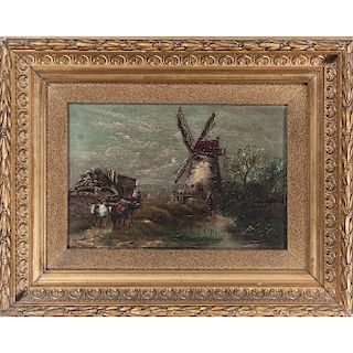 Windmill Scene, Oil on Canvas Board