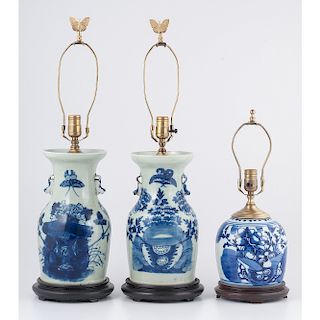 Chinese Blue and White Vase Lamps