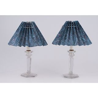 Glass Candlestick Lamps with Paper Shades