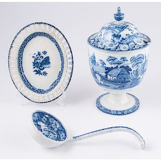 Staffordshire Tureen with Ladle and Early Pierced Dish