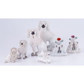 Staffordshire Poodles, Including Pair of Spill Vases