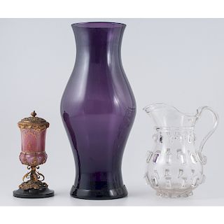 Glass Hurricane Shade and Pitcher, Plus
