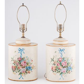Tole Painted Jar Table Lamps