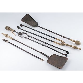 Cast Iron and Brass Fireplace Tools