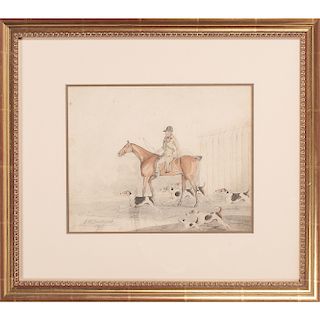 English Watercolor and Pencil Equestrian Scene