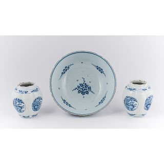 Delft Blue and White Jars and Bowl