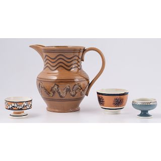 Mochaware Pitcher and Other Vessels