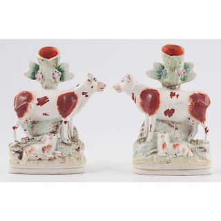 Staffordshire Cow Spill Vases