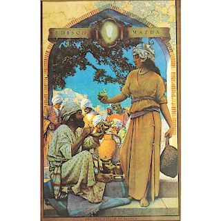 Edison Mazda Advertisement Poster, After The Lamp Seller of Bagdad Illustration by Maxfield Parrish