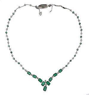 18K Gold Diamond Emerald Necklace